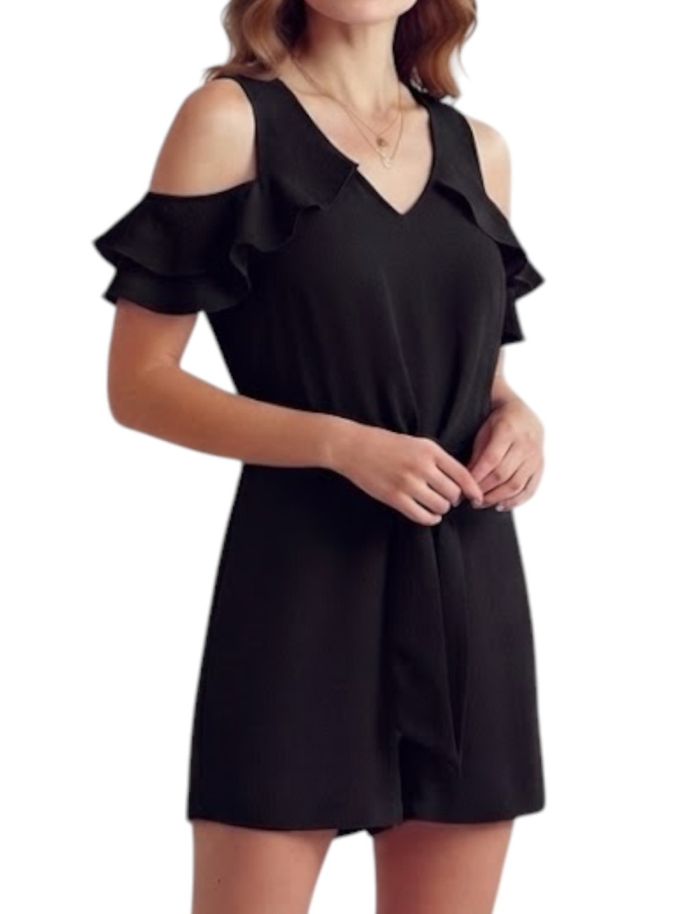 ANTHROPOLOGIE SIENNA SKY Bohemian Y2K Cold Shoulder Romper Flutter Sleeve Black